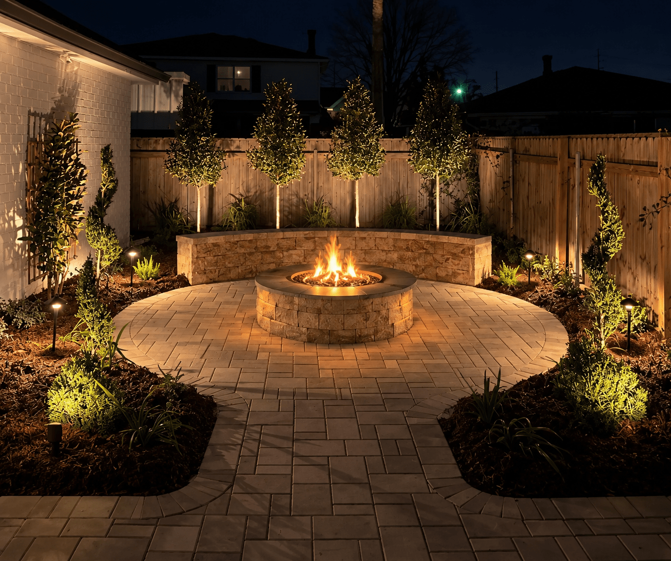 Backyard fire pit seating area