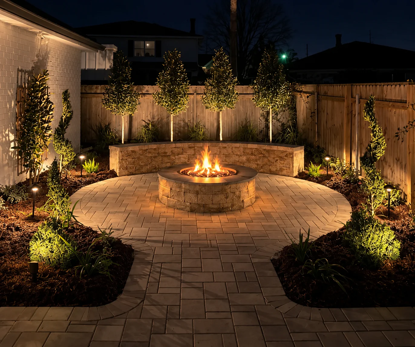 Backyard fire pit seating area